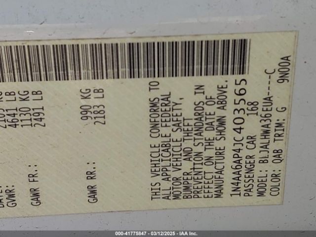 1N4AA6AP4JC403565 Nissan Maxima 3.5 Platinum