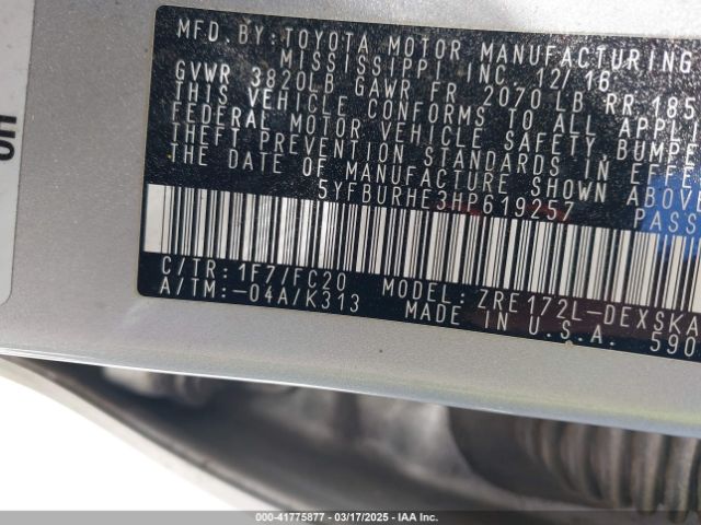 5YFBURHE3HP619257 Toyota Corolla Se Special Edition
