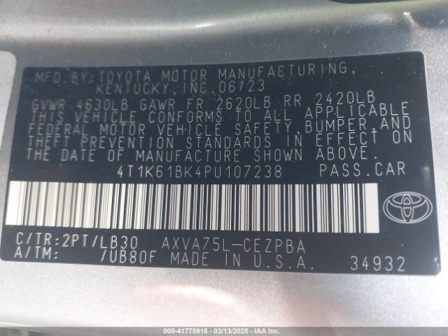 4T1K61BK4PU107238 Toyota Camry Xse Awd