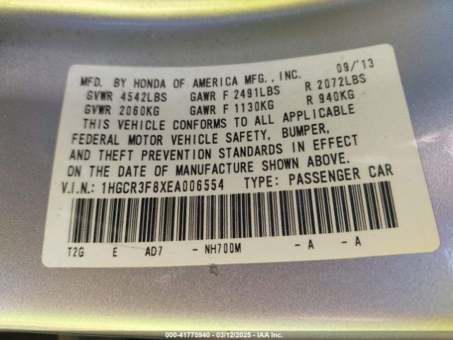 1HGCR3F8XEA006554 Honda Accord Ex-l V-6