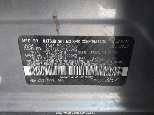 2022 MITSUBISHI OUTLANDER SPORT JA4APUAU4NU019492 Photo 8