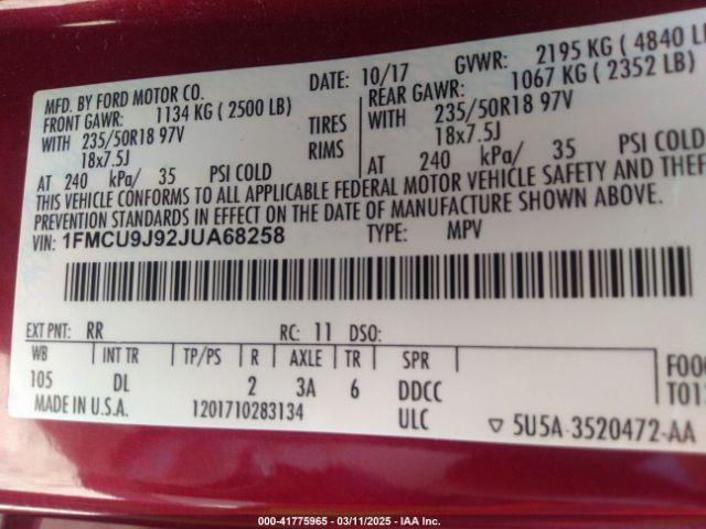 2018 FORD ESCAPE 1FMCU9J92JUA68258 Photo 8
