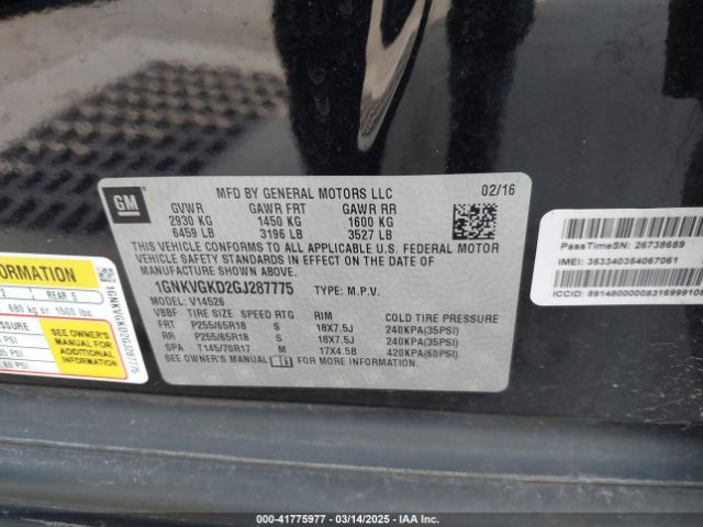 1GNKVGKD2GJ287775 Chevrolet Traverse 1lt