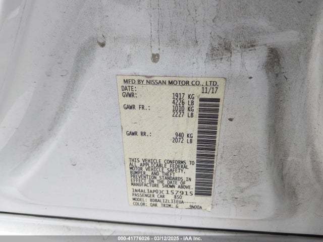 1N4AL3AP0JC157915 Nissan Altima 2.5 Sv