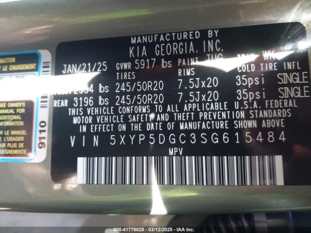 5XYP5DGC3SG615484 KIA Telluride Sx X-line