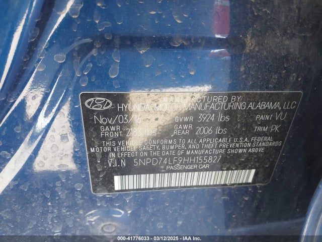 5NPD74LF9HH155827 Hyundai ELANTRA SE