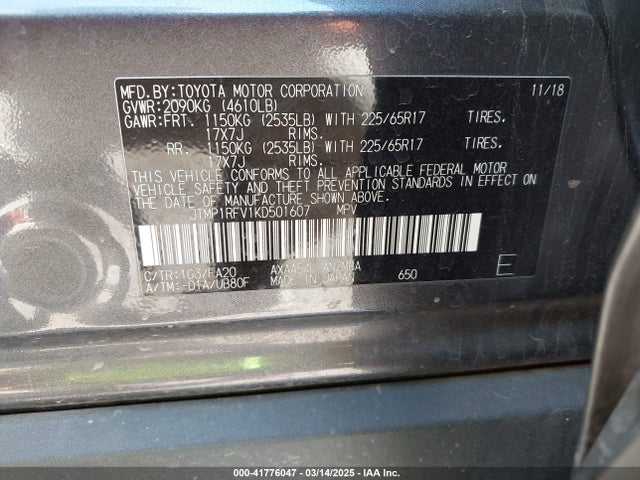 Toyota Rav4 Xle 2019 JTMP1RFV1KD501607 Image 9