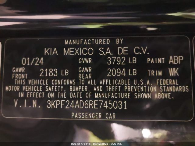 3KPF24AD6RE745031 KIA Forte Lxs