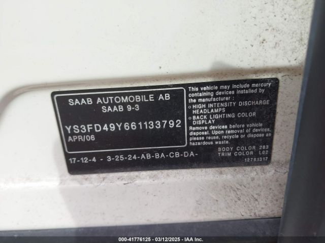 2006 SAAB 9-3 YS3FD49Y661133792 Photo 8