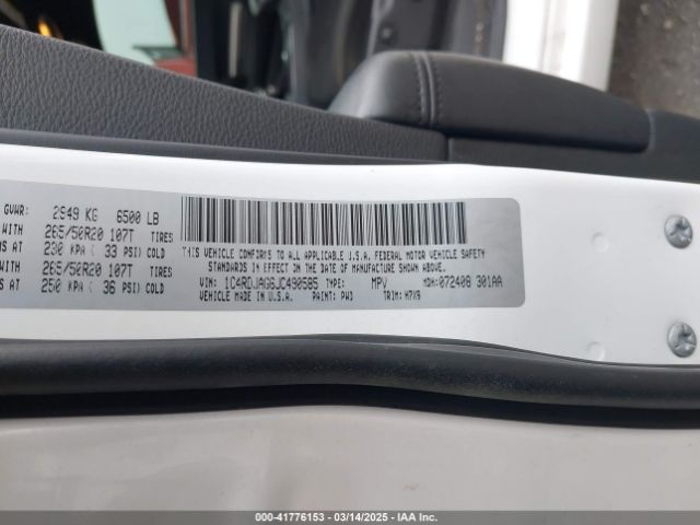 1C4RDJAG6JC490585 Dodge Durango Sxt Awd