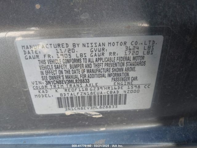 3N1CN8EV3ML828833 Nissan Versa Sv Xtronic Cvt