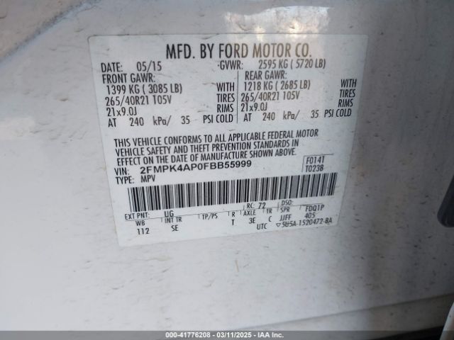 2FMPK4AP0FBB55999 Ford EDGE SPORT