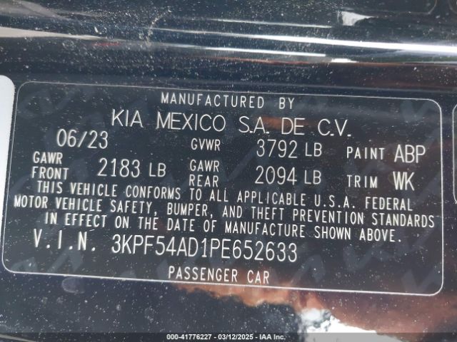 3KPF54AD1PE652633 KIA Forte Gt-line