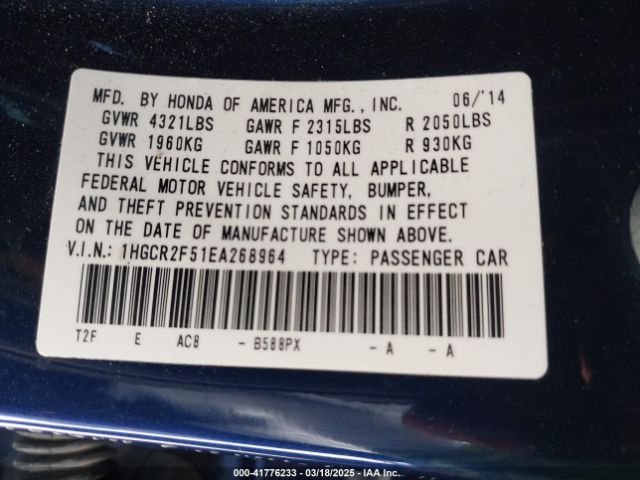 1HGCR2F51EA268964 Honda Accord Sport
