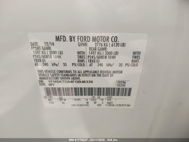 Ford EXPLORER XLT 2015 1FM5K7D84FGB46339 Image 9