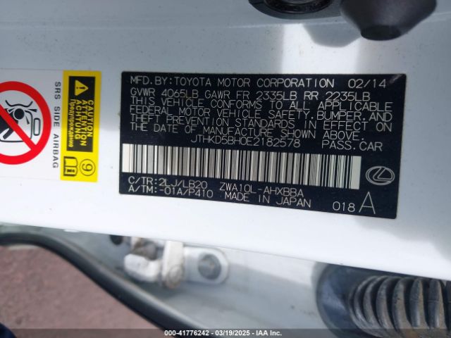 JTHKD5BH0E2182578 Lexus CT 200H