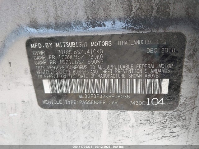 Mitsubishi Mirage G4 Es 2019 ML32F3FJ2KHF08036 Image 9