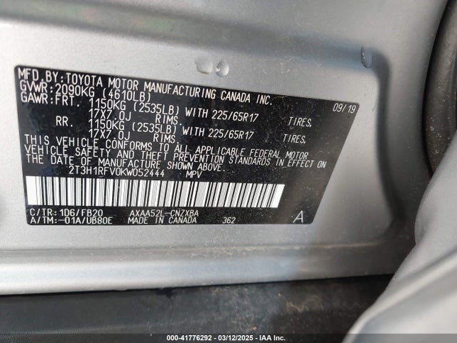 2T3H1RFV0KW052444 Toyota RAV4 LE