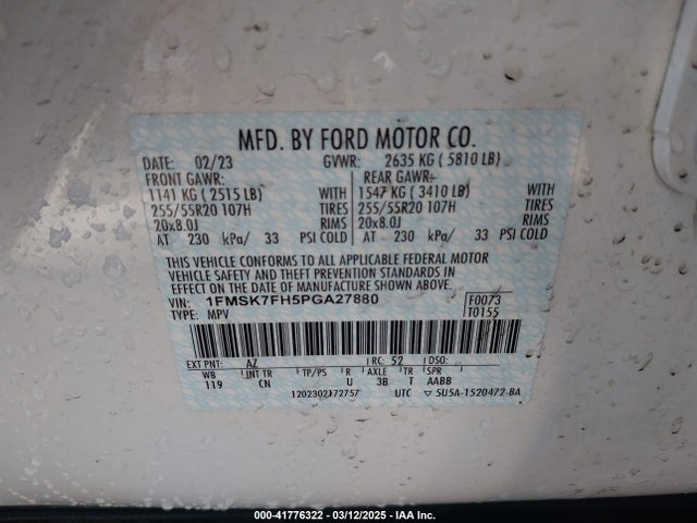 Ford Explorer Limited 2023 1FMSK7FH5PGA27880 Image 9