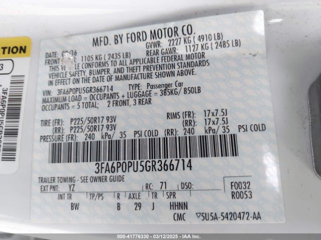 3FA6P0PU5GR366714 Ford Fusion Energi Se Luxury