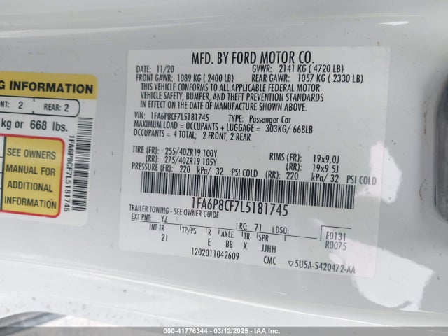 1FA6P8CF7L5181745 Ford Mustang Gt Fastback