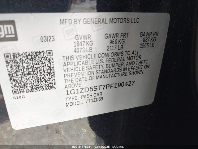 1G1ZD5ST7PF190427 Chevrolet Malibu Fwd 1lt