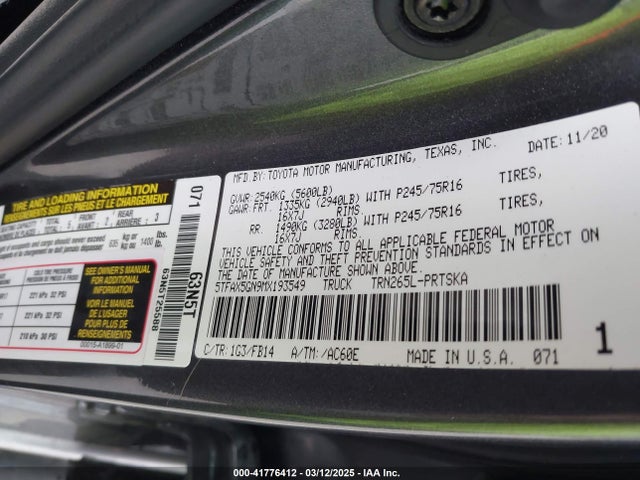 5TFAX5GN9MX193549 Toyota Tacoma Sr