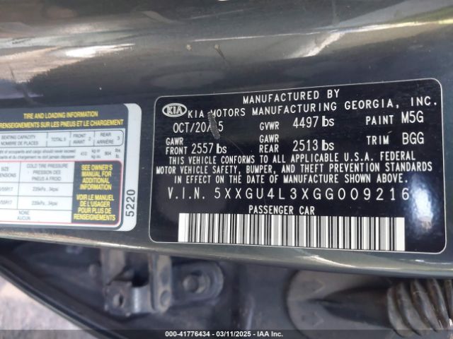 5XXGU4L3XGG009216 KIA OPTIMA EX