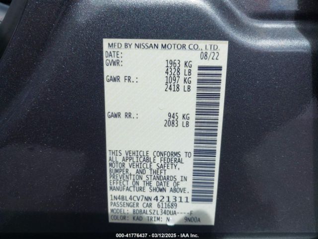 1N4BL4CV7NN421311 Nissan Altima Sr Fwd