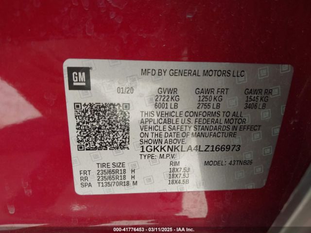 1GKKNKLA4LZ166973 GMC Acadia Fwd Sle