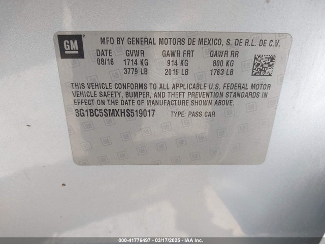 3G1BC5SMXHS519017 Chevrolet Cruze Ls Auto