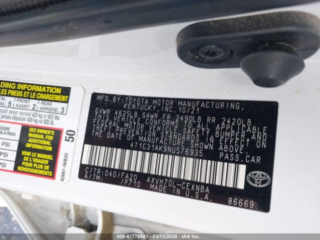 4T1C31AK9NU576935 Toyota Camry Le Hybrid