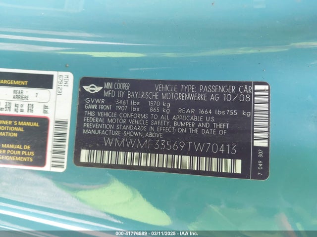 2009 MINI COOPER WMWMF33569TW70413 Photo 8