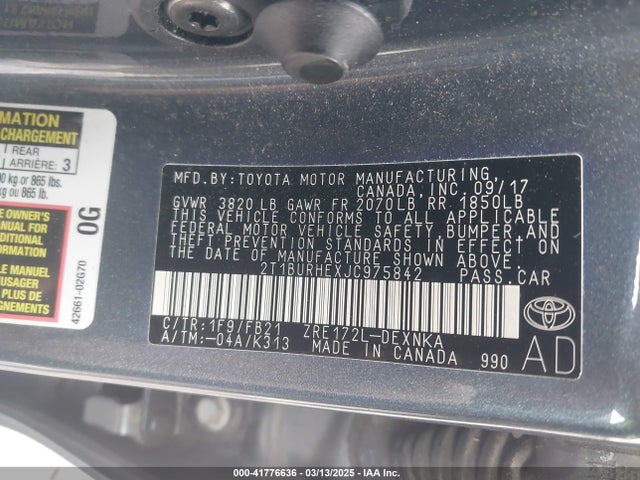 Toyota COROLLA LE 2018 2T1BURHEXJC975842 Image 9