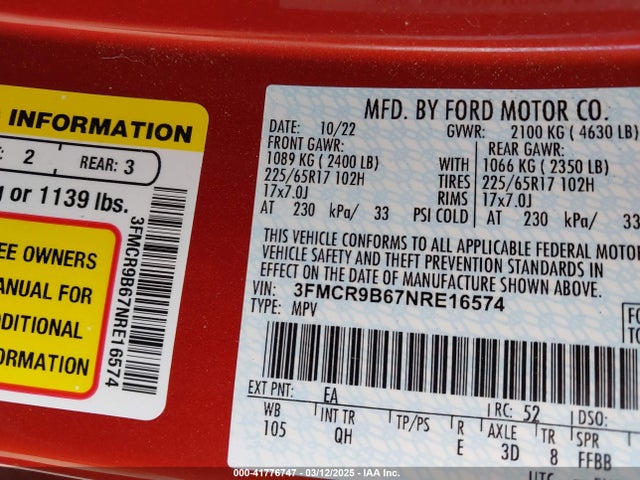 3FMCR9B67NRE16574 Ford Bronco Sport Big Bend