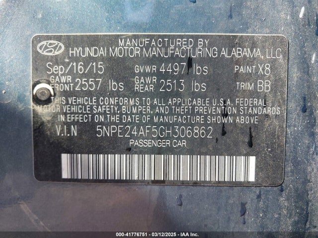 Hyundai SONATA SE 2016 5NPE24AF5GH306862 Image 9