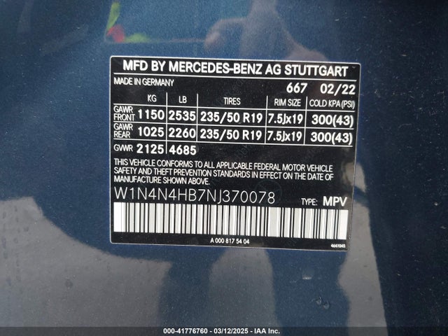 W1N4N4HB7NJ370078 Mercedes-Benz Gla 250 4matic