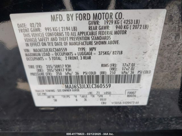 MAJ6S3JLXLC360559 Ford Ecosport Ses