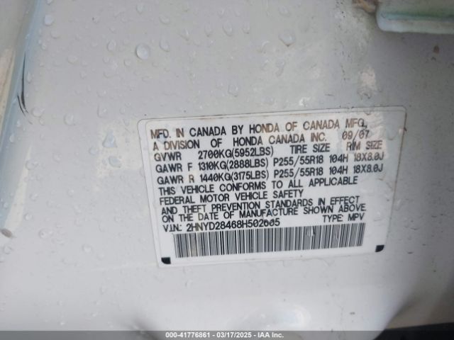 2008 ACURA MDX 2HNYD28468H502605 Photo 8