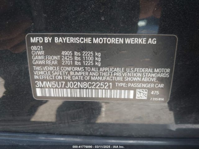 3MW5U7J02N8C22521 BMW 3 Series M340i