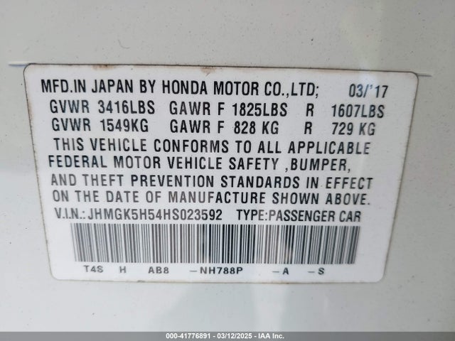 JHMGK5H54HS023592 Honda FIT LX