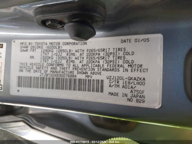 2005 LEXUS GX 470 JTJBT20X650076884 Photo 8