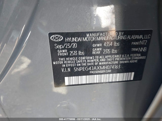 5NPEG4JAXMH074163 Hyundai SONATA SE