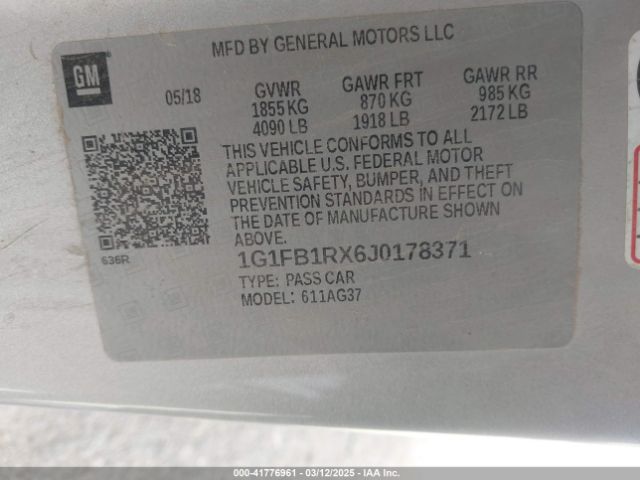 1G1FB1RX6J0178371 Chevrolet Camaro 1lt