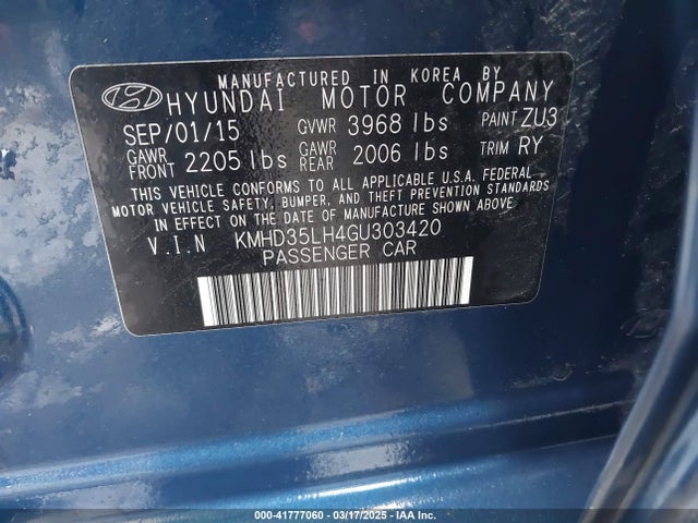 KMHD35LH4GU303420 Hyundai ELANTRA GT