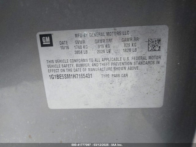 1G1BE5SM1H7165431 Chevrolet Cruze Lt Auto