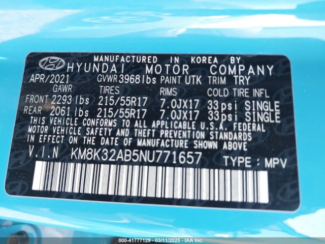 KM8K32AB5NU771657 Hyundai Kona Sel