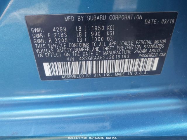 4S3GKAA62J3619183 Subaru Impreza 2.0i