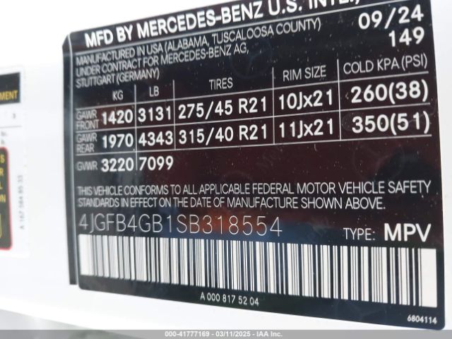 4JGFB4GB1SB318554 Mercedes-Benz Gle 450e 4matic