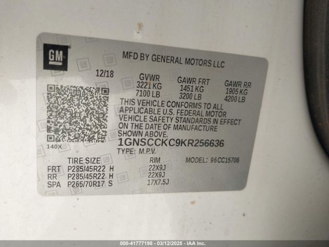 1GNSCCKC9KR256636 Chevrolet Tahoe Premier
